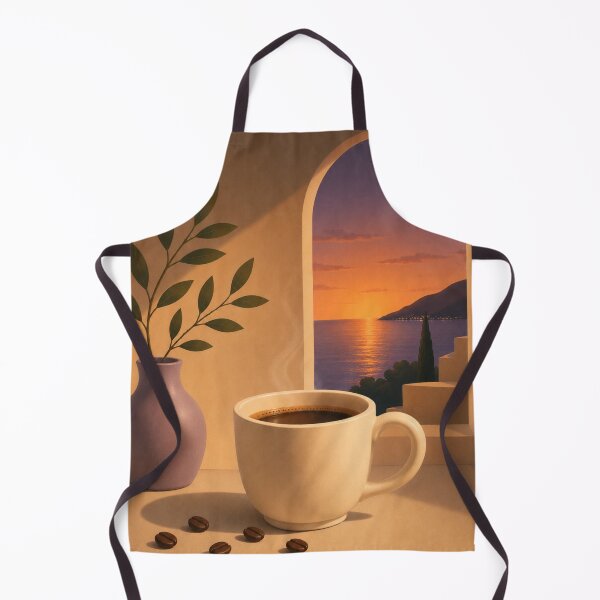 Item preview, Sunset Coffee by the Mediterranean | Cozy Evening Coffee Art designed and sold by joycrysstudio.
