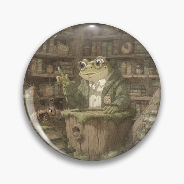 Item preview, Frog Librarian Shushing a Noisy Cricket Cottagecore Art designed and sold by PictorialWhimsy.