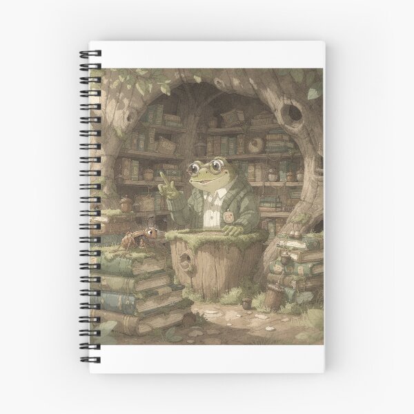 Item preview, Frog Librarian Shushing a Noisy Cricket Cottagecore Art designed and sold by PictorialWhimsy.