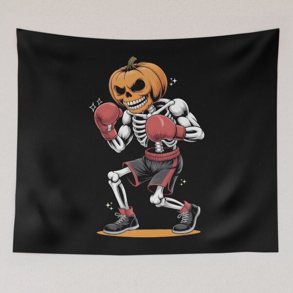 Item preview, halloween boxing skeleton with pumpkin head – spooky fighter designed and sold by JackBouse58.
