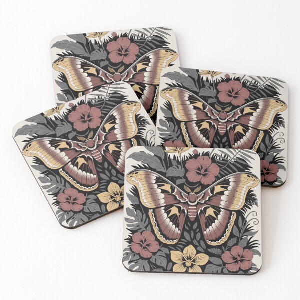 Item preview, Dark Moth Among Hibiscus and Monstera designed and sold by NuvoraNest.