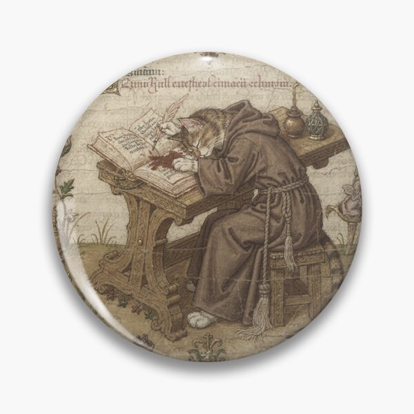 Item preview, Medieval Cat Scribe Falling Asleep on the Manuscript Manuscript Art designed and sold by PictorialWhimsy.