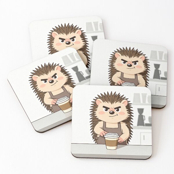 Item preview, Grumpy Hedgehog Barista Making Your Coffee Wrong on Purpose Cartoon Art designed and sold by PictorialWhimsy.