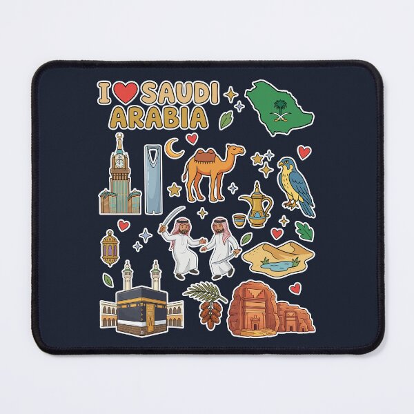 Item preview, Saudi Arabia Landmarks, Makkah & Culture Cute Doodle Collage  معالم السعودية وتراث مكة المكرمة - رسم كرتوني لطيف designed and sold by mashmosh.