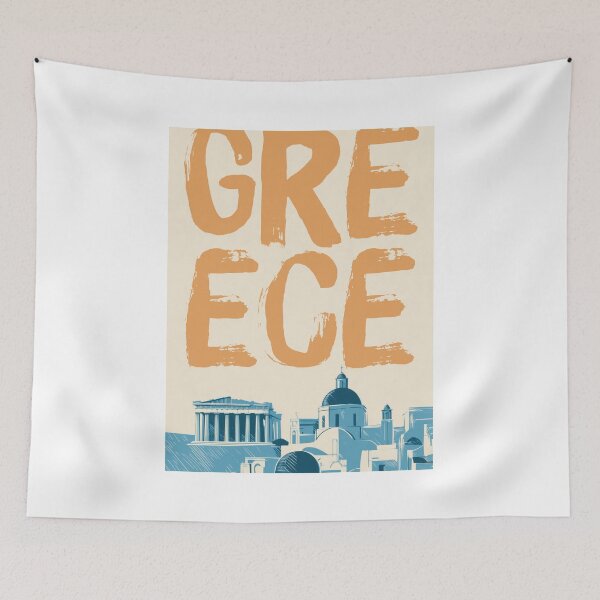 Item preview, Greece Parthenon Skyline, Vintage Santorini Wall Art designed and sold by MarkedArtPrints.