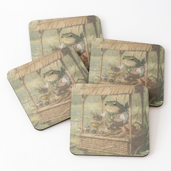 Item preview, Toad Tea-Merchant Weighing Dried Pond-Herbs Cottagecore Art designed and sold by PictorialWhimsy.