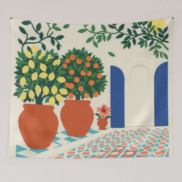 Item preview, Mediterranean Citrus Courtyard Matisse Inspired Art – Lemon Orange Tree Mediterranean Wall Art designed and sold by Tamas Das.