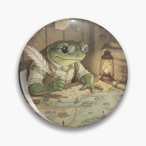 Item preview, Frog Mapmaker Charting the Whole Pond Cottagecore Art designed and sold by PictorialWhimsy.