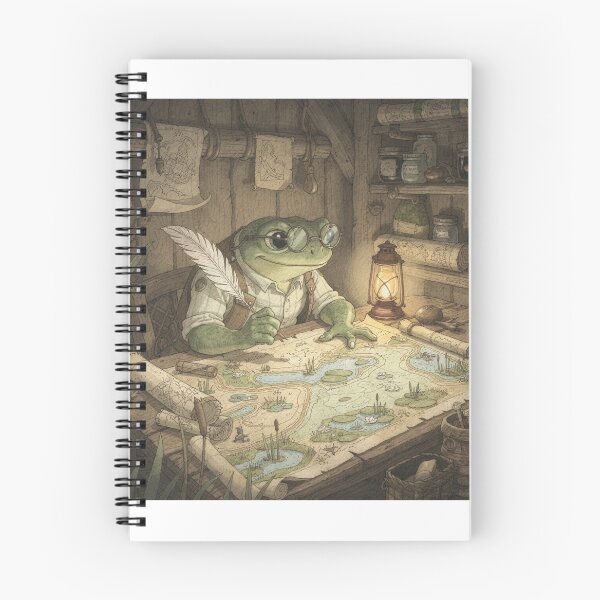 Item preview, Frog Mapmaker Charting the Whole Pond Cottagecore Art designed and sold by PictorialWhimsy.