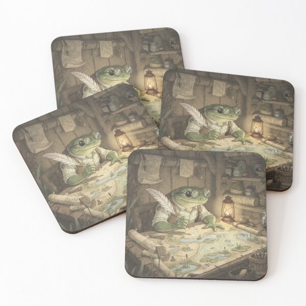 Item preview, Frog Mapmaker Charting the Whole Pond Cottagecore Art designed and sold by PictorialWhimsy.
