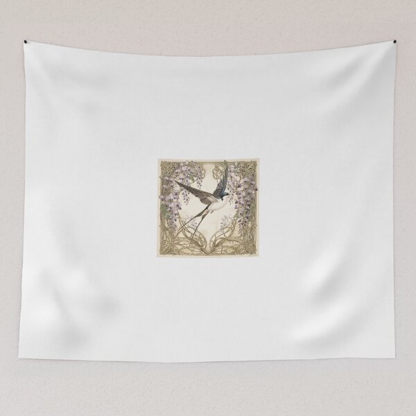 Item preview, Art Nouveau Swallow Among Wisteria in Gold Print designed and sold by PictorialWhimsy.