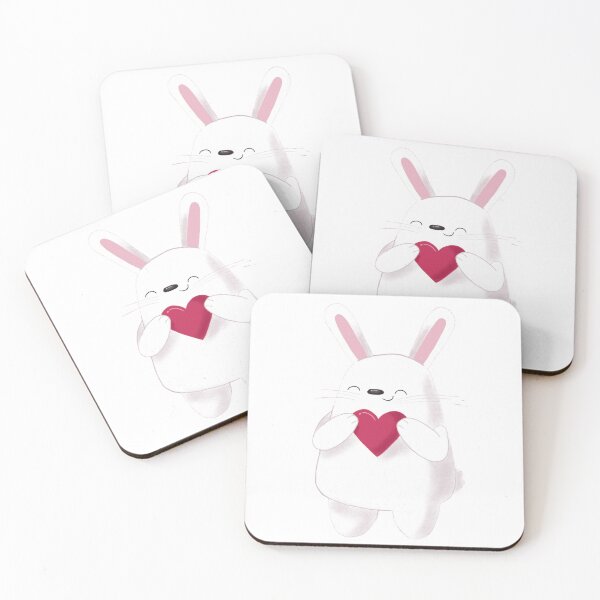 Item preview, Happy White Bunny Holding Bright Pink Heart designed and sold by QuietnoiseMax.