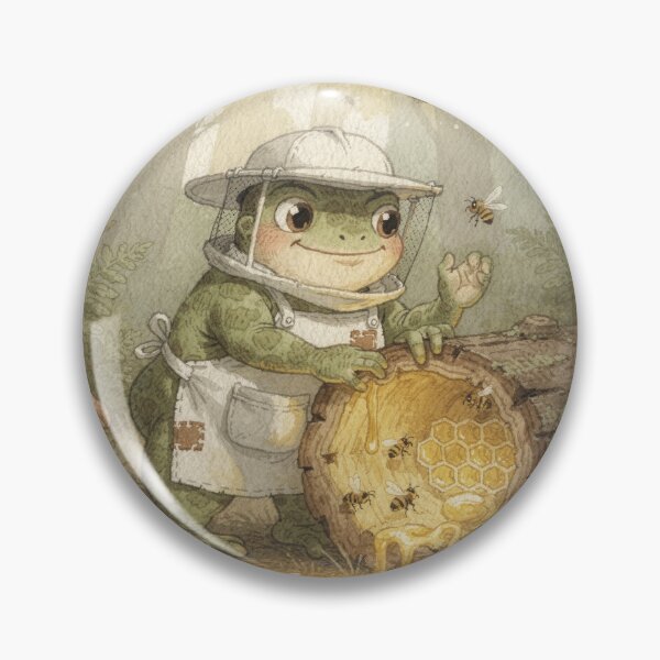 Item preview, Toad Beekeeper Tending a Hive in a Hollow Log Cottagecore Art designed and sold by PictorialWhimsy.