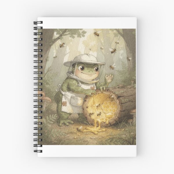 Item preview, Toad Beekeeper Tending a Hive in a Hollow Log Cottagecore Art designed and sold by PictorialWhimsy.