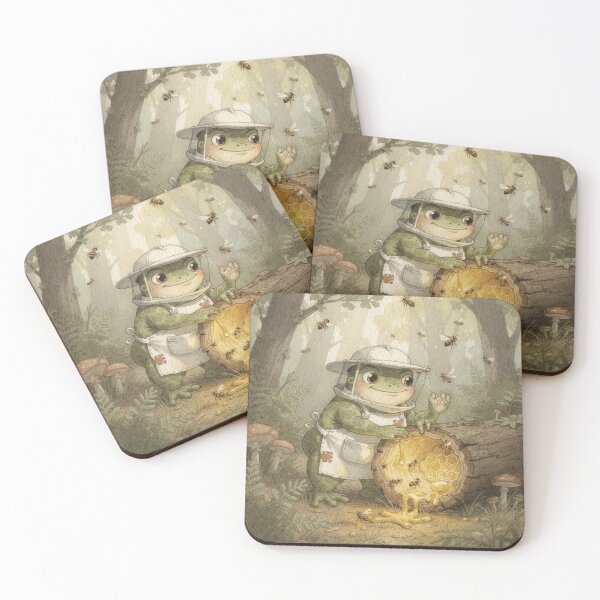 Item preview, Toad Beekeeper Tending a Hive in a Hollow Log Cottagecore Art designed and sold by PictorialWhimsy.