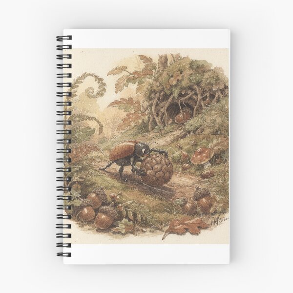 Item preview, Beetle Folk Rolling an Acorn Home to the Burrow Storybook Art designed and sold by PictorialWhimsy.