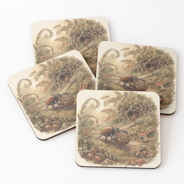 Item preview, Beetle Folk Rolling an Acorn Home to the Burrow Storybook Art designed and sold by PictorialWhimsy.
