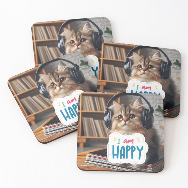Item preview, Cute Cat Wearing Headphones I Am Happy designed and sold by Soluna Studio.