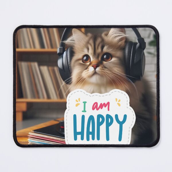 Item preview, Cute Cat Wearing Headphones I Am Happy designed and sold by Soluna Studio.