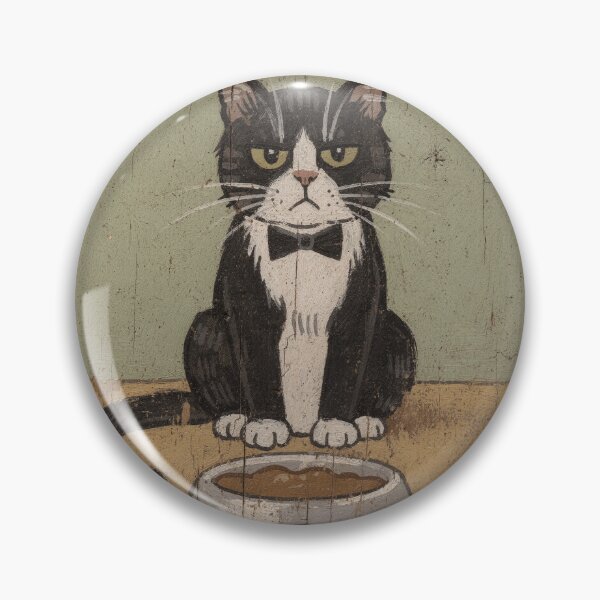 Item preview, Tuxedo Cat Staring at the Empty Food Bowl in Silent Protest Folk Art designed and sold by PictorialWhimsy.