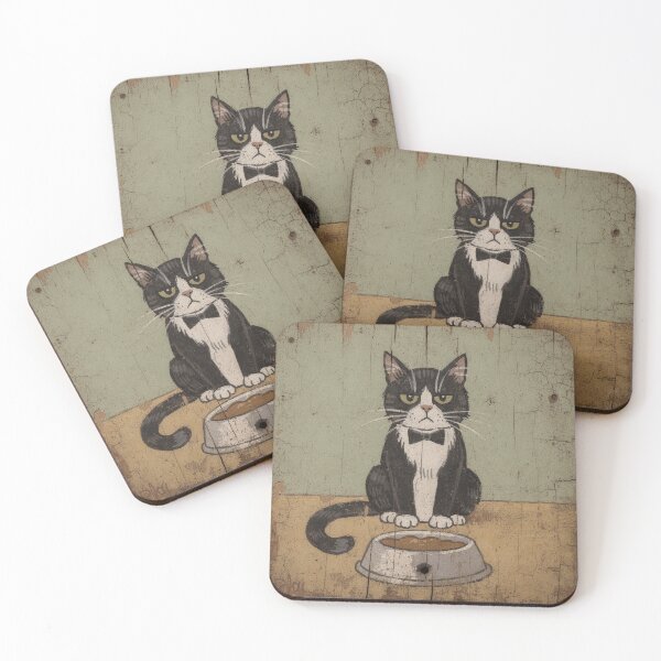 Item preview, Tuxedo Cat Staring at the Empty Food Bowl in Silent Protest Folk Art designed and sold by PictorialWhimsy.