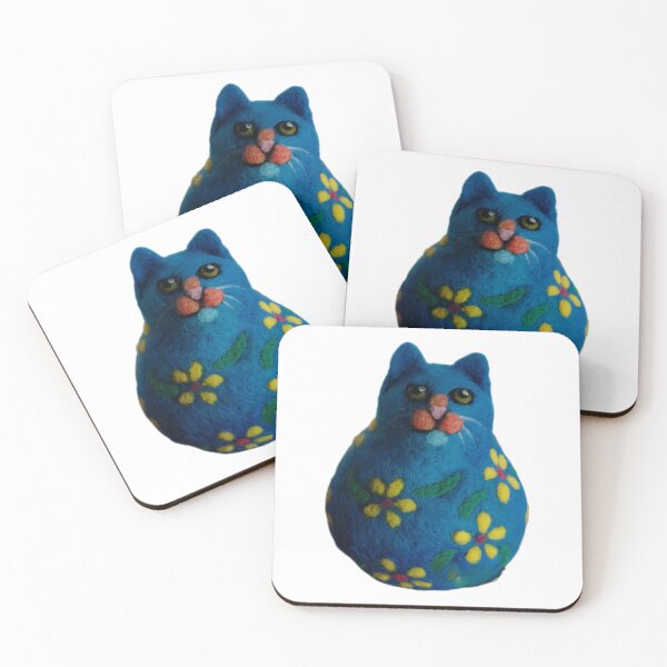 Item preview, Floral Blue Cat Whimsical Needle Felted Folk Art Design designed and sold by monikatoyoshima.