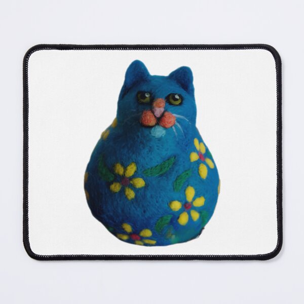Item preview, Floral Blue Cat Whimsical Needle Felted Folk Art Design designed and sold by monikatoyoshima.