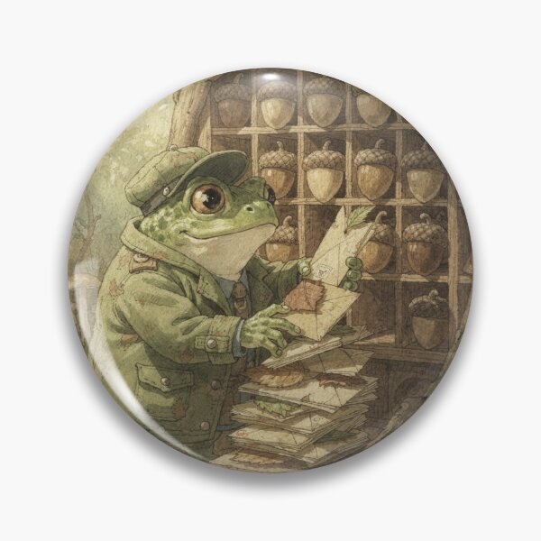 Item preview, Toad Postmaster Sorting Tiny Leaf Letters Cottagecore Art designed and sold by PictorialWhimsy.
