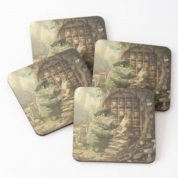 Item preview, Toad Postmaster Sorting Tiny Leaf Letters Cottagecore Art designed and sold by PictorialWhimsy.
