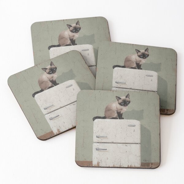 Item preview, Siamese Cat Judging You From the Top of the Fridge Folk Art designed and sold by PictorialWhimsy.