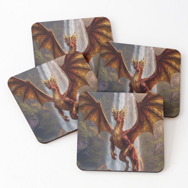 Item preview, Golden Dragon Flying Over Waterfall Epic Fantasy Art designed and sold by Vaelia.