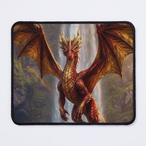 Item preview, Golden Dragon Flying Over Waterfall Epic Fantasy Art designed and sold by Vaelia.