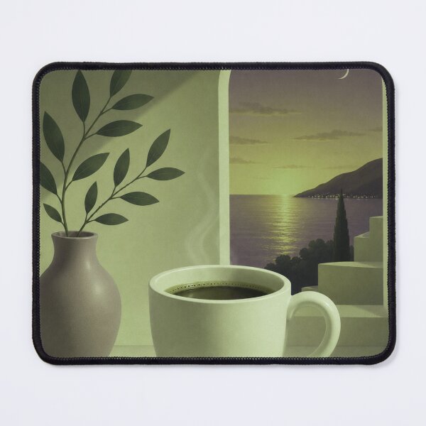 Item preview, Olive Green Evening Coffee | Mediterranean Moonlight Art designed and sold by joycrysstudio.