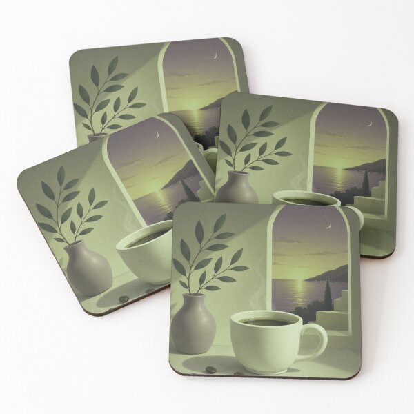 Item preview, Olive Green Evening Coffee | Mediterranean Moonlight Art designed and sold by joycrysstudio.