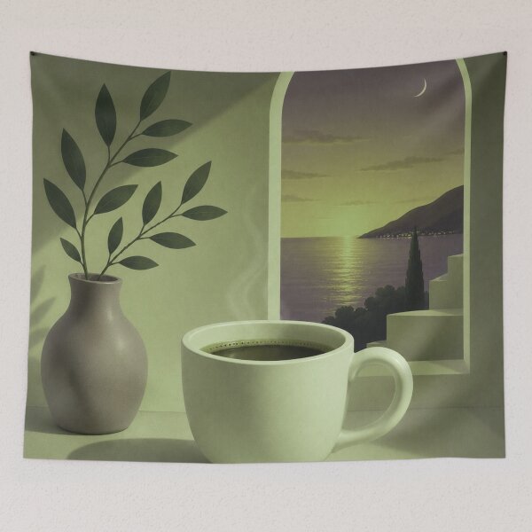 Item preview, Olive Green Evening Coffee | Mediterranean Moonlight Art designed and sold by joycrysstudio.