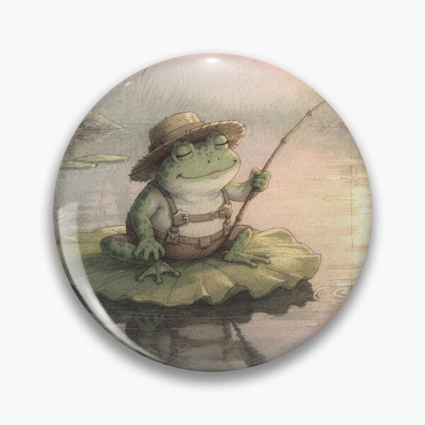 Item preview, Frog Fisherman Dozing With a Reed Rod at Dawn Cottagecore Art designed and sold by PictorialWhimsy.