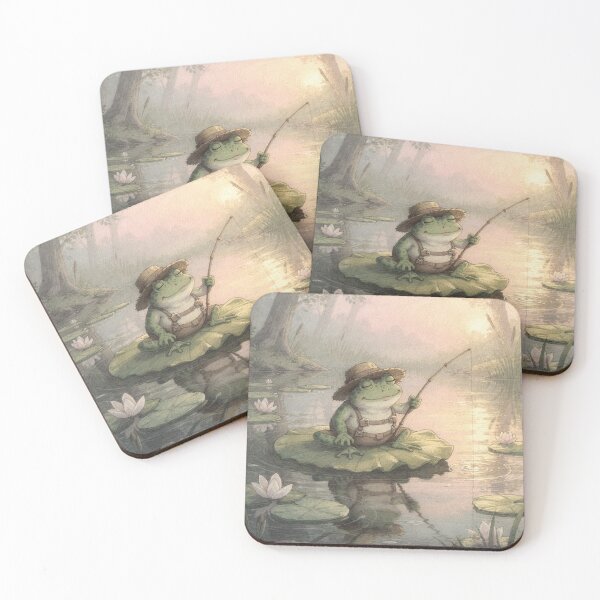 Item preview, Frog Fisherman Dozing With a Reed Rod at Dawn Cottagecore Art designed and sold by PictorialWhimsy.