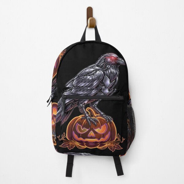 Item preview, Cyberpunk Raven On Glowing Pumpkin - Sci-Fi Halloween designed and sold by LUKOWEAR.