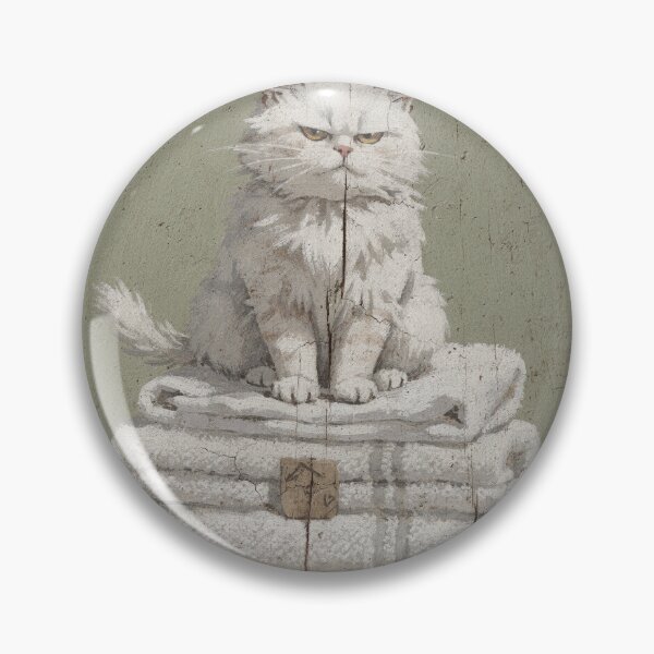 Item preview, White Cat Sitting Regally on a Pile of Clean Folded Towels Folk Art designed and sold by PictorialWhimsy.