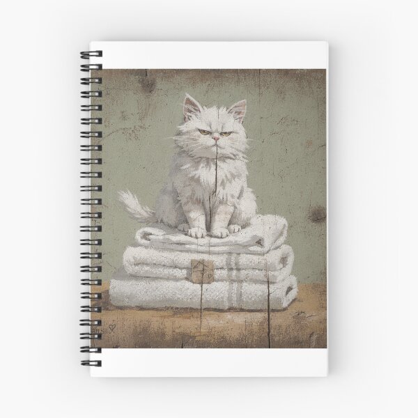 Item preview, White Cat Sitting Regally on a Pile of Clean Folded Towels Folk Art designed and sold by PictorialWhimsy.