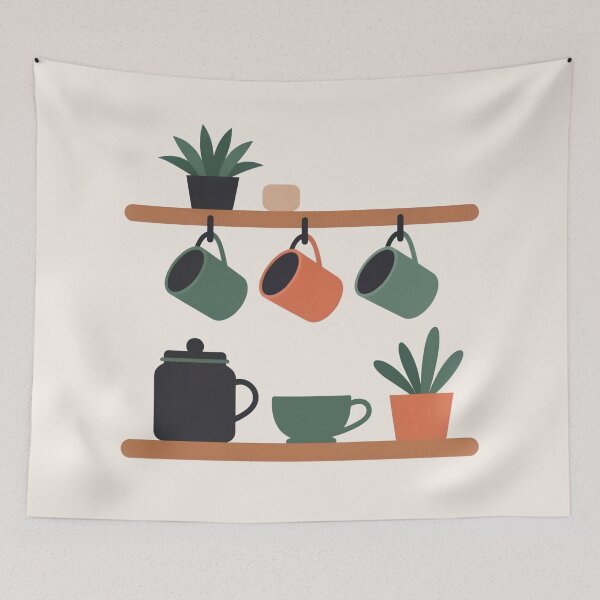 Item preview, Cozy Minimal Kitchen Shelf With Mugs  designed and sold by TrendMorphic.