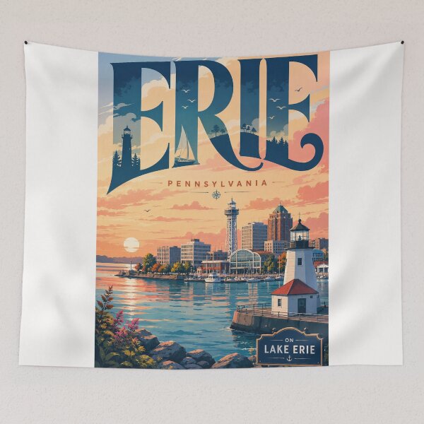 Item preview, Erie Pennsylvania Waterfront with Presque Isle and Lake Erie Landmarks designed and sold by Places On Earth.