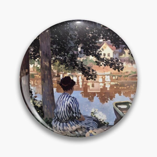 Item preview, River Scene at Bennecourt: A Serene Impressionist View of the Seine designed and sold by artdesignsnow.