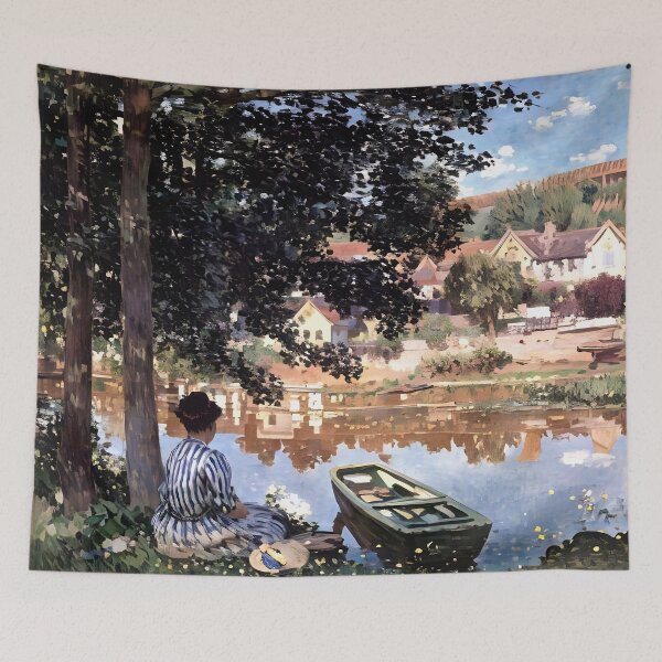 Item preview, River Scene at Bennecourt: A Serene Impressionist View of the Seine designed and sold by artdesignsnow.