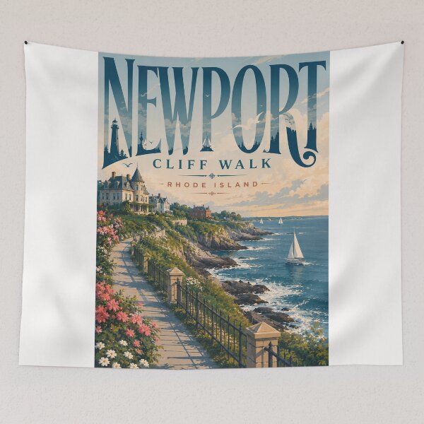 Item preview, Newport Cliff Walk Rhode Island with Gilded Age Mansions and Atlantic Coast designed and sold by Places On Earth.