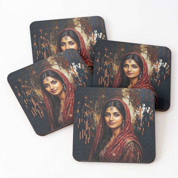 Item preview, Oil Painting Portrait of a South Asian Woman in Traditional Red clothing in Klimt style  designed and sold by Lucia Amaris Art.
