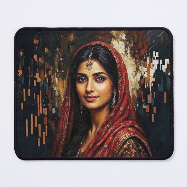Item preview, Oil Painting Portrait of a South Asian Woman in Traditional Red clothing in Klimt style designed and sold by Lucia Amaris Art.