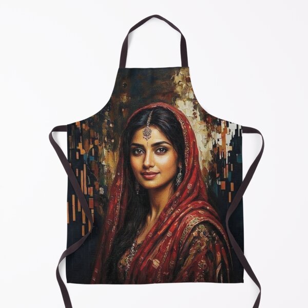 Item preview, Oil Painting Portrait of a South Asian Woman in Traditional Red clothing in Klimt style designed and sold by Lucia Amaris Art.