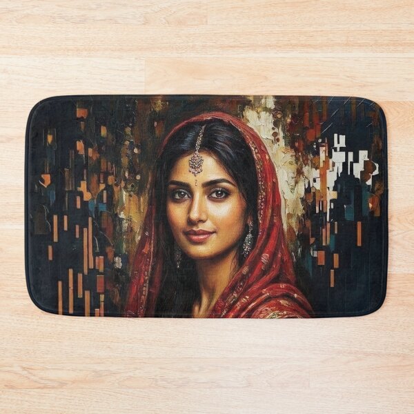 Item preview, Oil Painting Portrait of a South Asian Woman in Traditional Red clothing in Klimt style  designed and sold by Lucia Amaris Art.