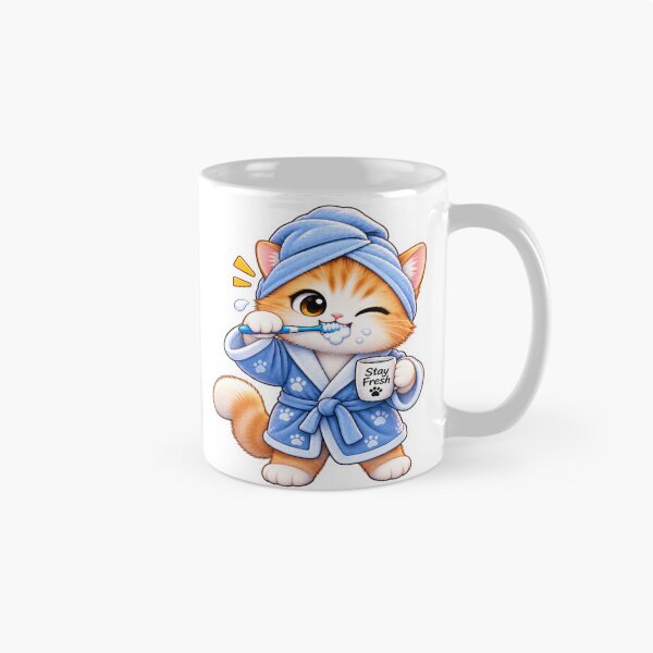 Item preview, Cute Cat Brushing Teeth | Kawaii Fresh Morning Sticker designed and sold by Genzfirevibes.